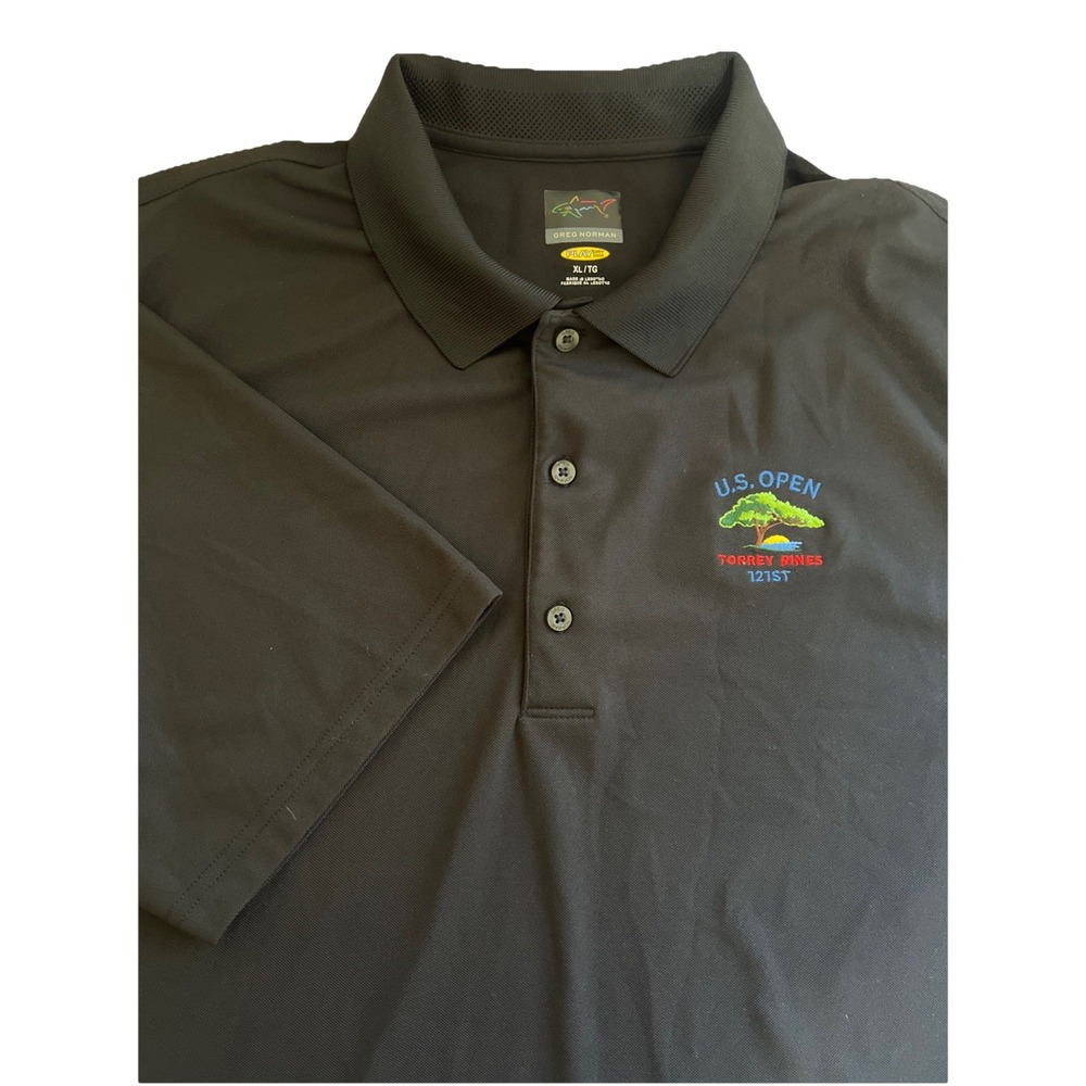 Greg Norman Play Dry Men's Black Golf Polo Shirt Size XL U.S Open‎ Torrey Pines
